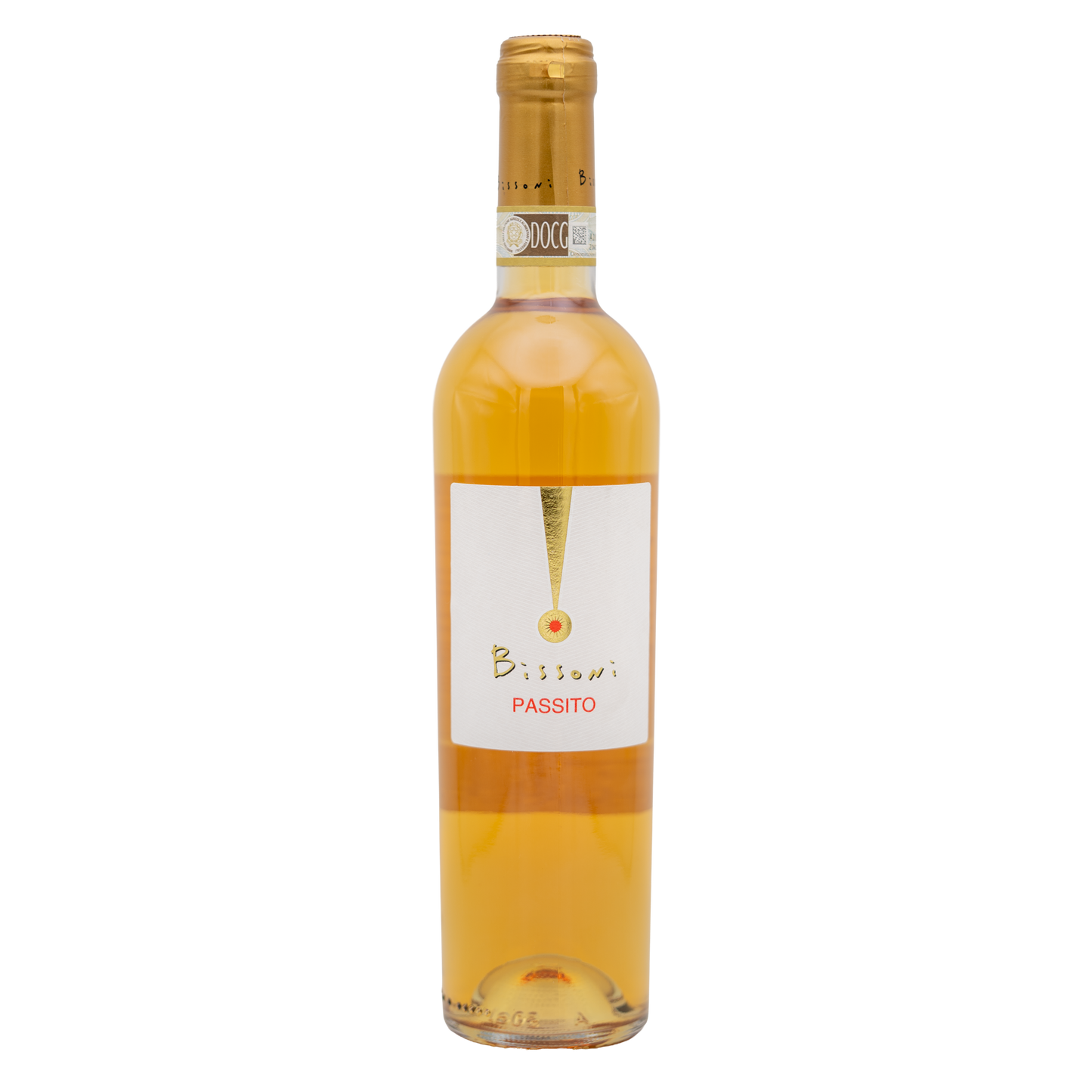 Bissoni Albana di Romagna Passito white wine bottle from Lea and Sandeman, with a label showcasing elegant design and golden accents.