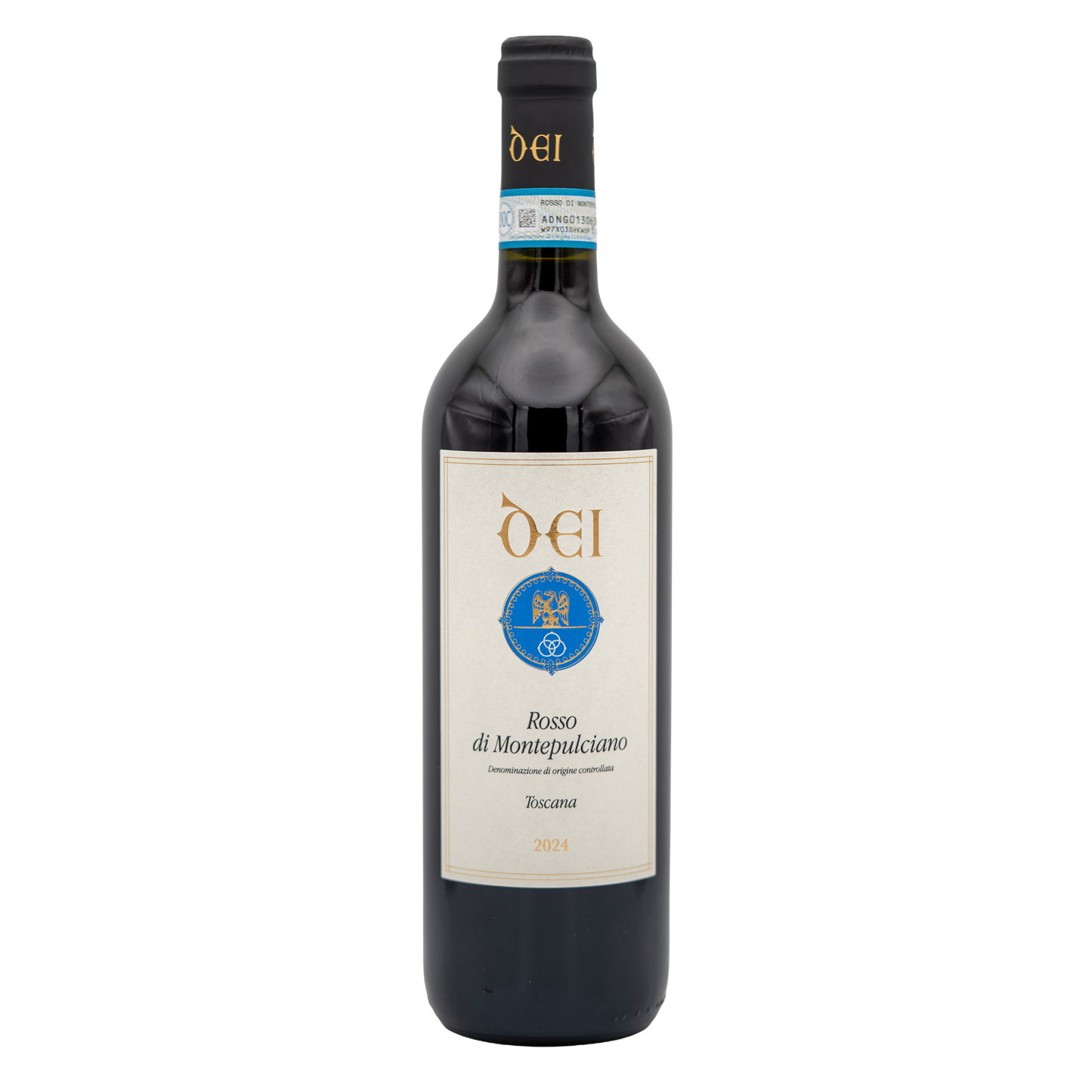 Bottle of LEA AND SANDEMAN Cantine Dei Rosso di Montepulciano red wine with label visible in a clear glass bottle.