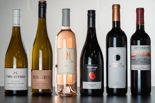 Six bottles of WINESLUT Backyard BBQ wine bundle, featuring colorful wine bottles arranged outdoors for a casual wine pairing.