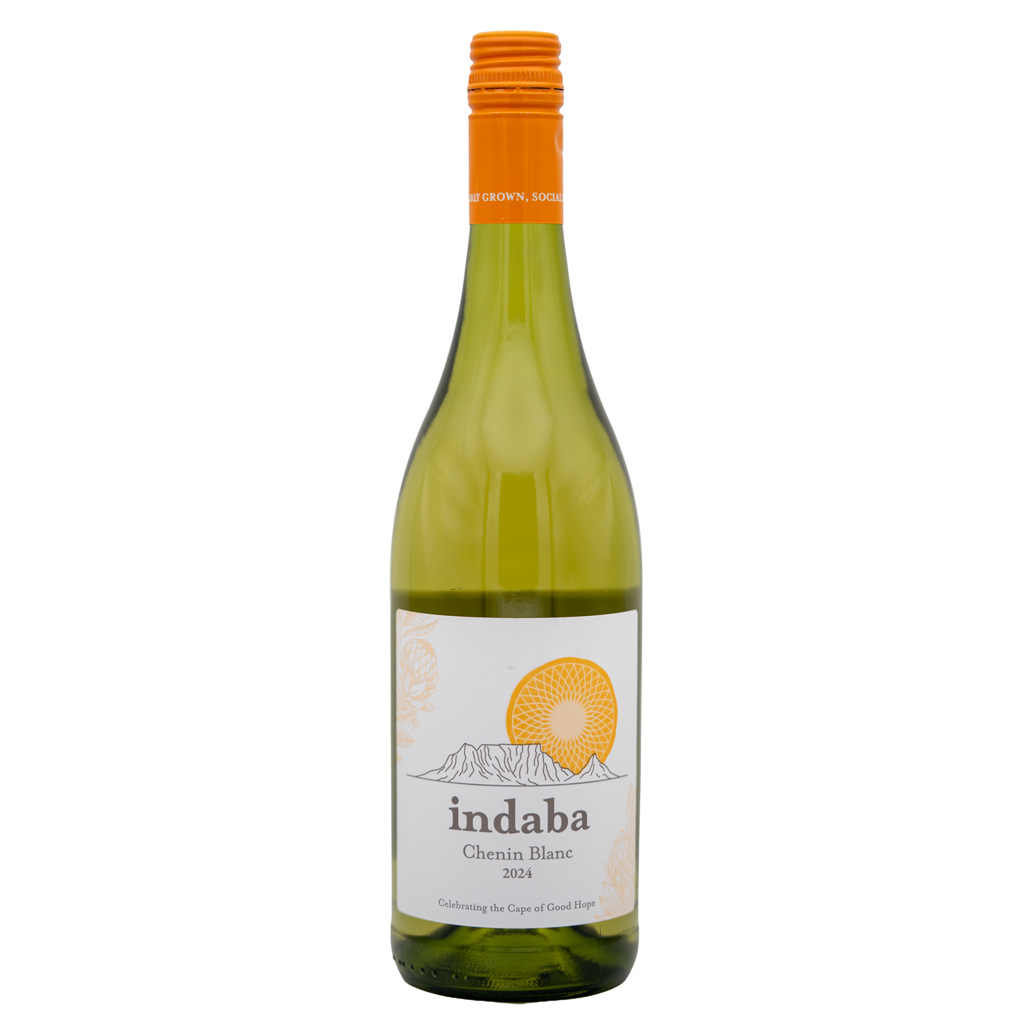LEA AND SANDEMAN Indaba Western Cape Chenin Blanc white wine bottle with label and glass of wine in the background