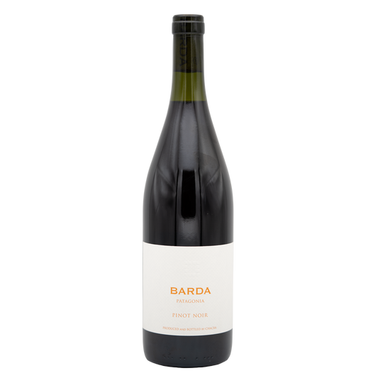 Bottle of LEA AND SANDEMAN Bodega Chacra Barda Pinot Noir red wine showing the label and dark glass bottle.