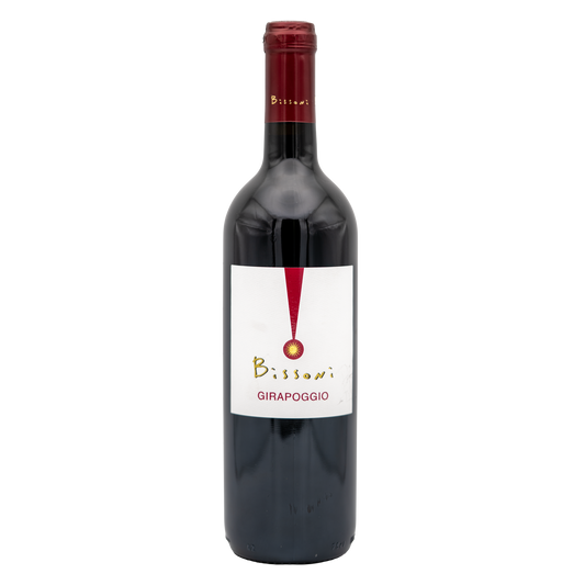 Bottle of LEA AND SANDEMAN Girapoggio Romagna Sangiovese red wine with a dark label and elegant glass.