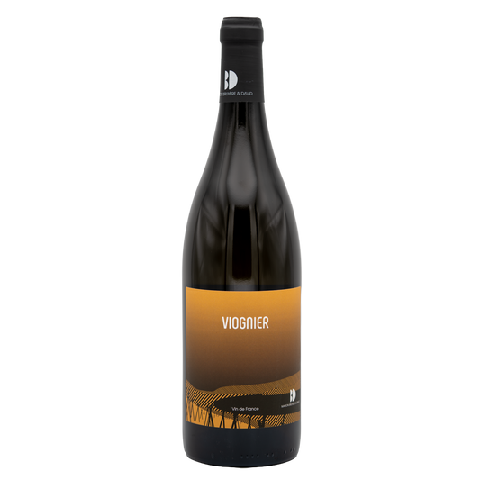 Maison Bruyère & David Viognier white wine from LEA AND SANDEMAN, showing a clear glass bottle with a white wine inside.