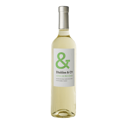 Clear image of a bottle of WINESLUT Made in Provence Diables and Co. Blanc white wine with elegant label design.