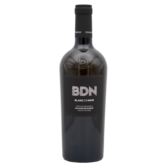 Clear image of Domaine des Diables ‘BDN’ Blanc de Noir white wine bottle by WALLOW WINE with elegant label design.