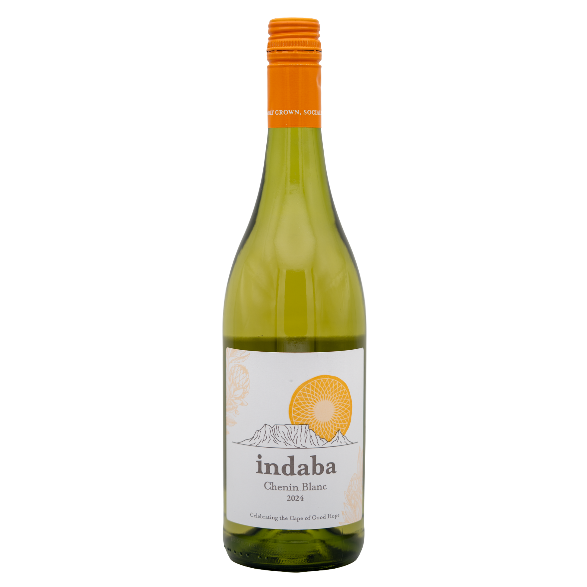LEA AND SANDEMAN Indaba Western Cape Chenin Blanc white wine bottle with label and glass of wine in the background