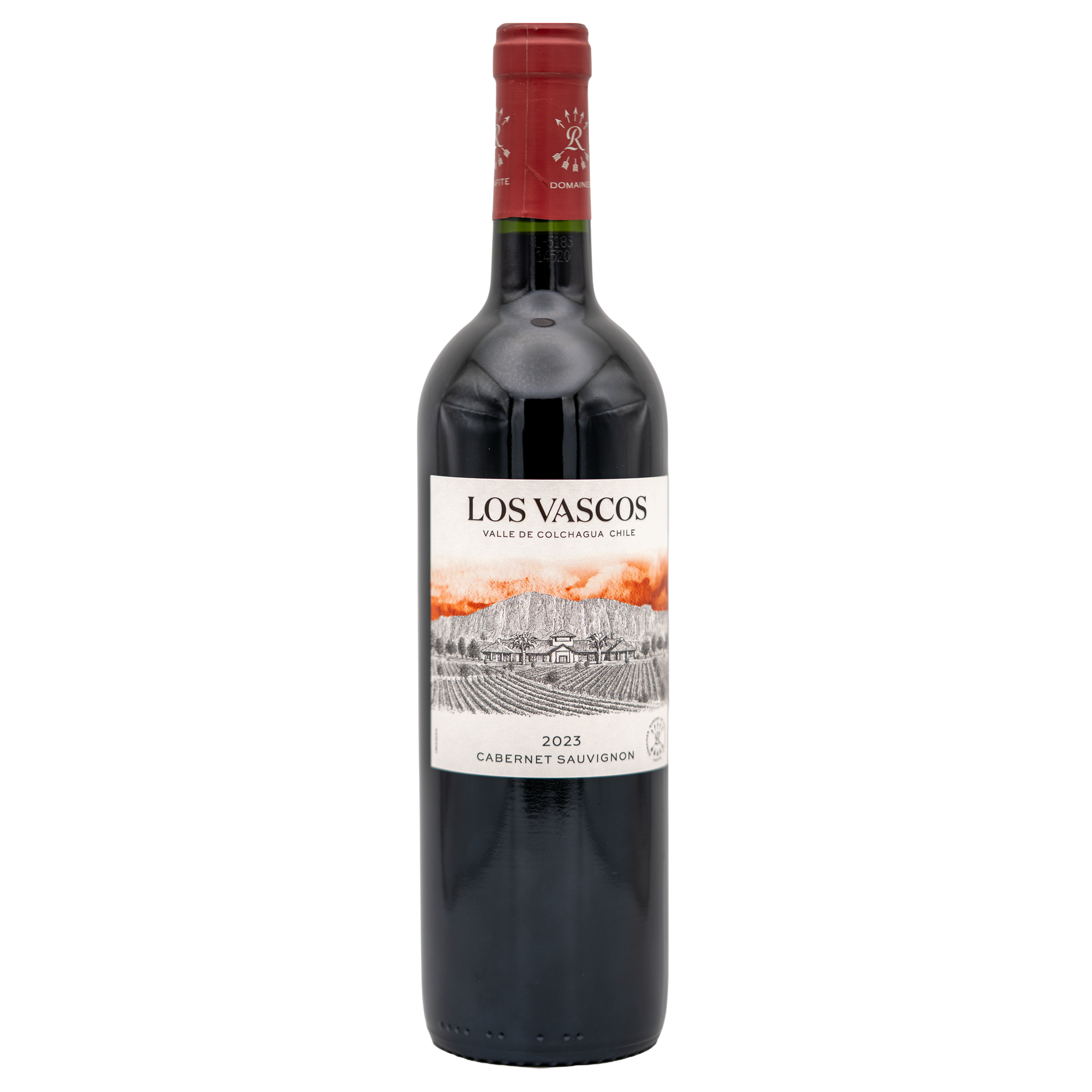 Bottle of Los Vascos Cabernet Sauvignon red wine by Lea and Sandeman, with a dark label and elegant packaging.