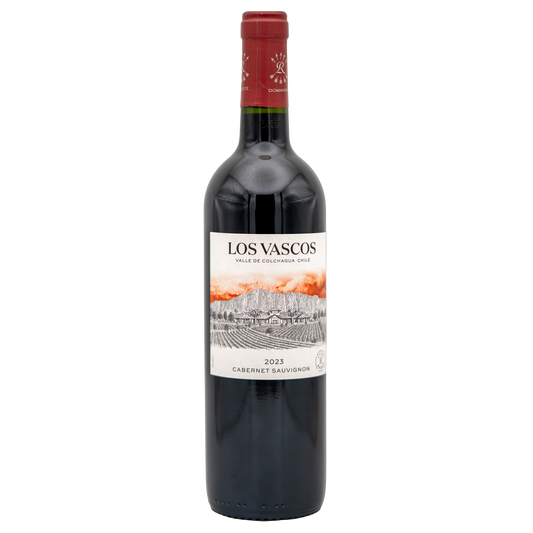 Bottle of Los Vascos Cabernet Sauvignon red wine by Lea and Sandeman, with a dark label and elegant packaging.