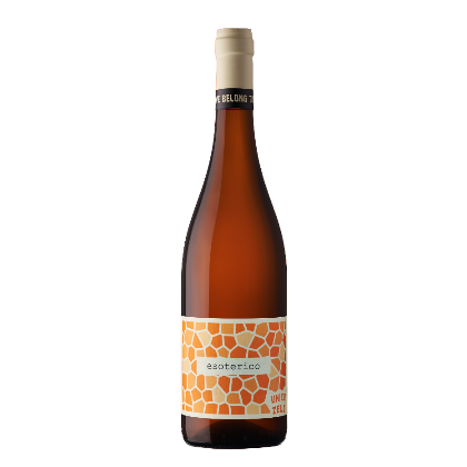 Bottle of Unico Zelo Esoterico orange wine from WINESLUT, featuring a label with artistic design and amber-colored wine inside.
