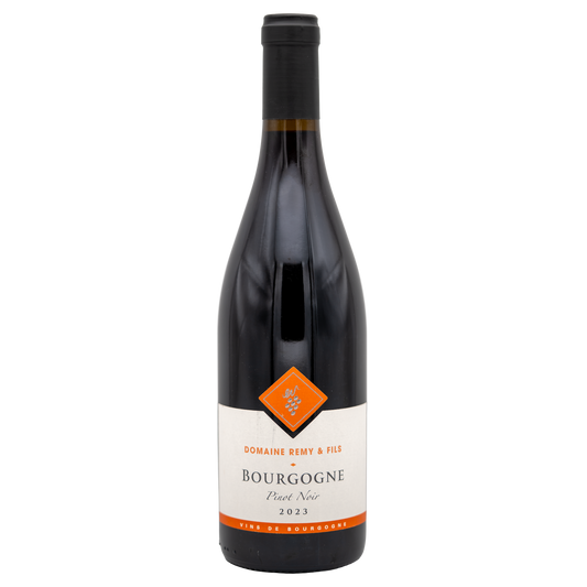 Bottle of Domaine Remy & Fils Bourgogne Rouge Pinot Noir red wine by LEA AND SANDEMAN, featuring a dark glass bottle with a label.