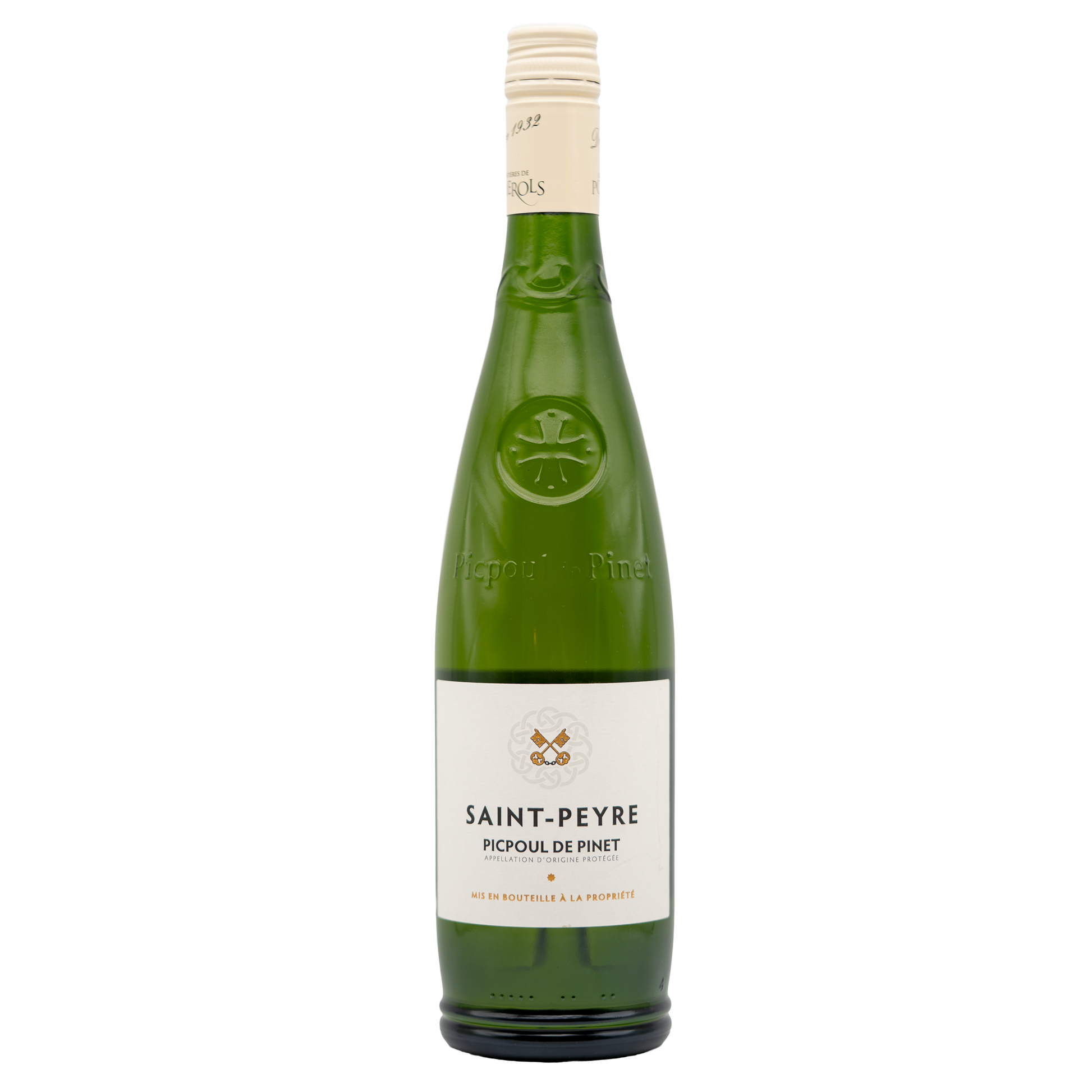Saint Peyre Picpoul de Pinet white wine bottle from LEA AND SANDEMAN, with label and clear glass showcasing the wine.