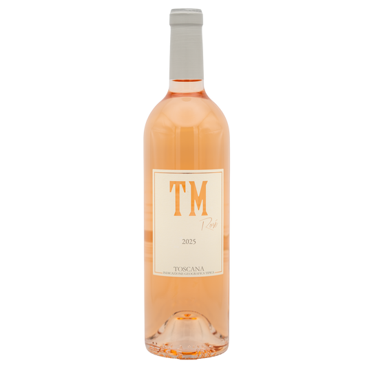 Glass of Tenuta Monteti TM Rosé wine from LEA AND SANDEMAN showing a pale pink color in a clear wine glass.