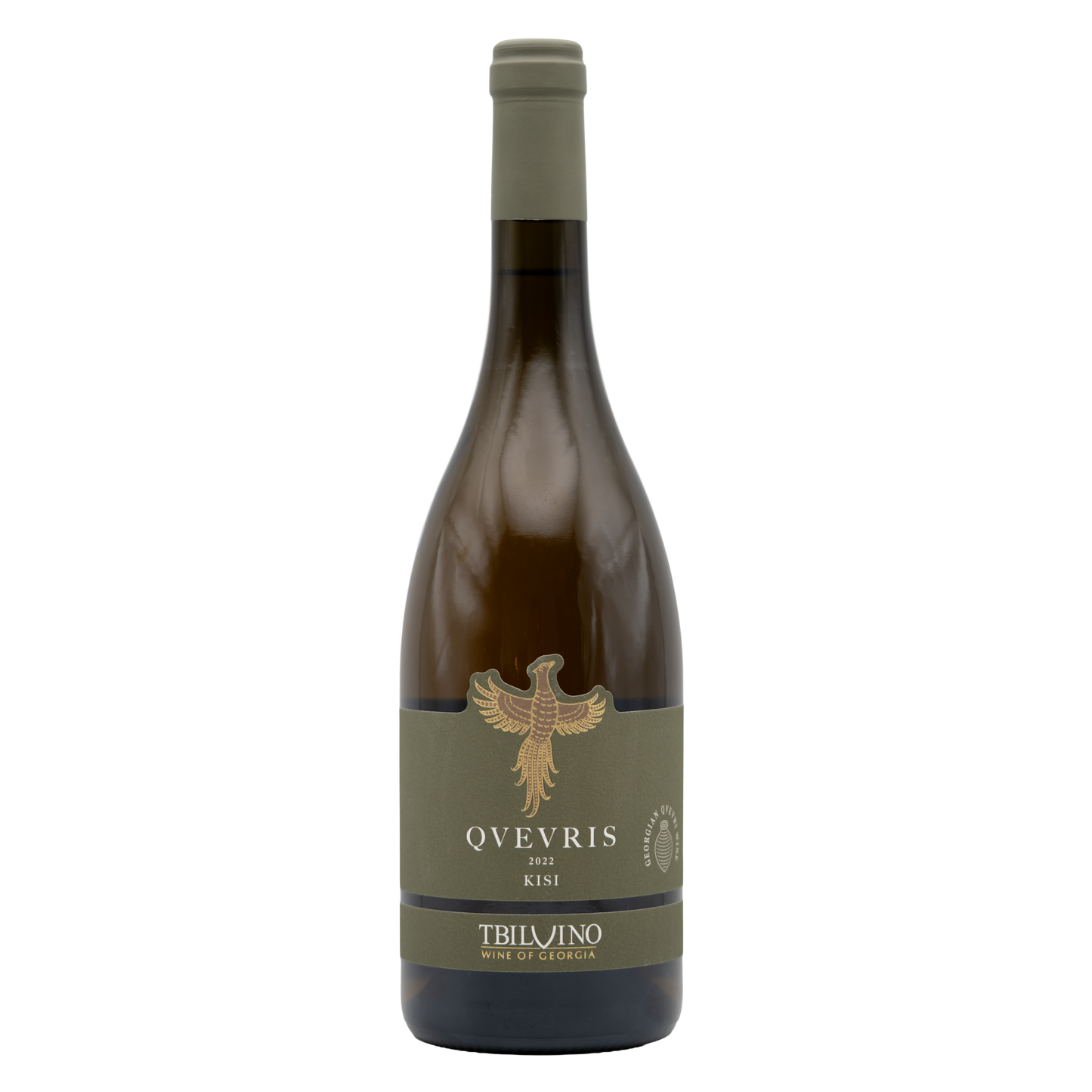 Tbilvino Qvevris Kisi orange wine bottle from BERKMANN CELLARS, featuring a label with traditional Georgian design.