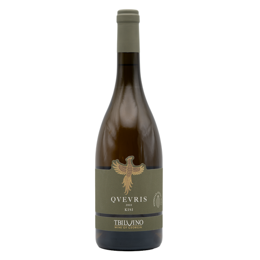 Tbilvino Qvevris Kisi orange wine bottle from BERKMANN CELLARS, featuring a label with traditional Georgian design.